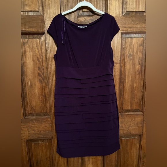 Sandra Darren Deep Purple Midi Dress Layered Size 16 - Picture 5 of 9